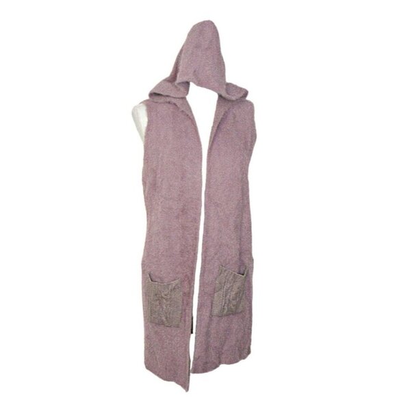 Oliver Faux Fur Knit Cardigan Vest Mauve Blush Pink Hood Open Front Pockets Sz S - Picture 1 of 10